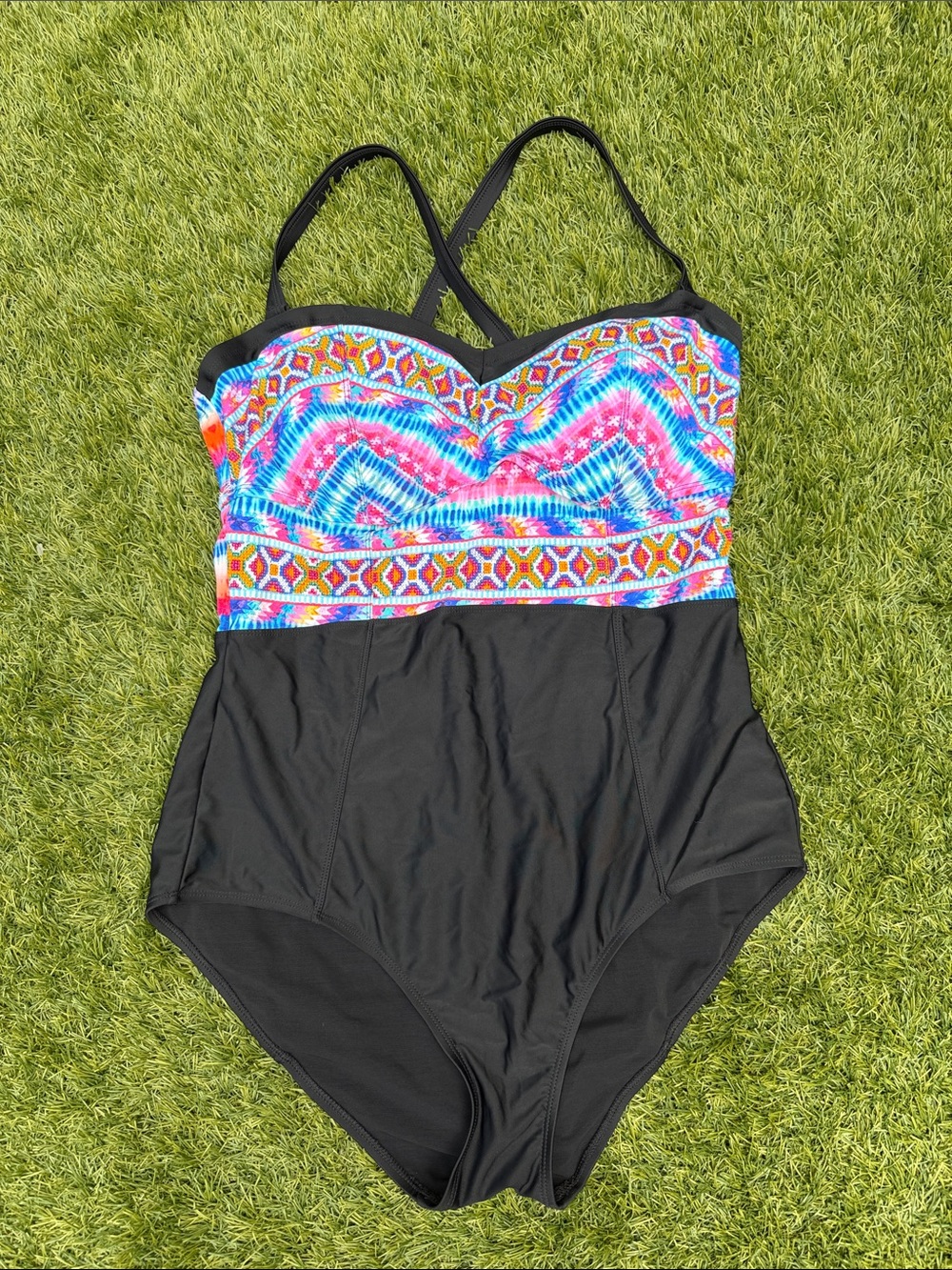 torrid Black One-Piece Swimsuit with Multicolor Aztec Top